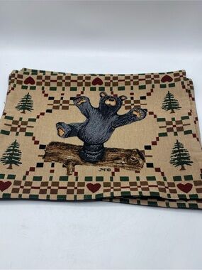 Black Bear Placemats Set 4 Woven Southwestern Nature Woods Scene Weaver Cloth